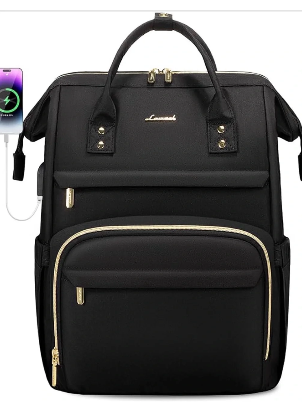 Lovevook Black Backpack with Gold Zipper Accents
